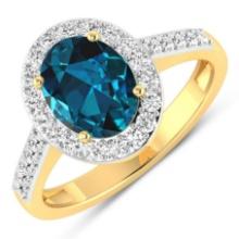 14KT Yellow Gold 1.9ctw London Blue Topaz and Diamond Ring