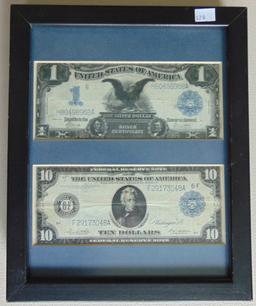 Currency Display: Series 1899 $1. Series 1914 $10.