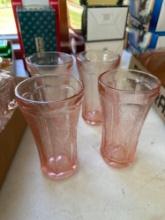 4 Pink Depression Indian glass Madrid pattern tumblers.... Shipping