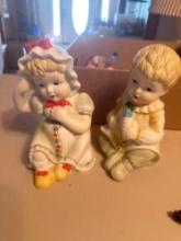 5 pc Maroon vintage nesting/stacking Matroyshka...dolls (Nice), ceramic boy and girl, Napco vintage