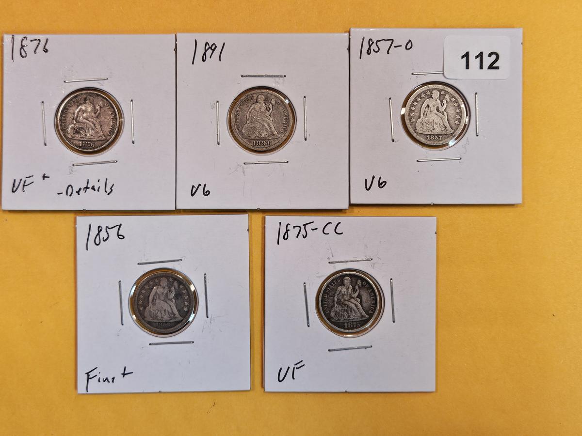 Five Seated Liberty Dimes