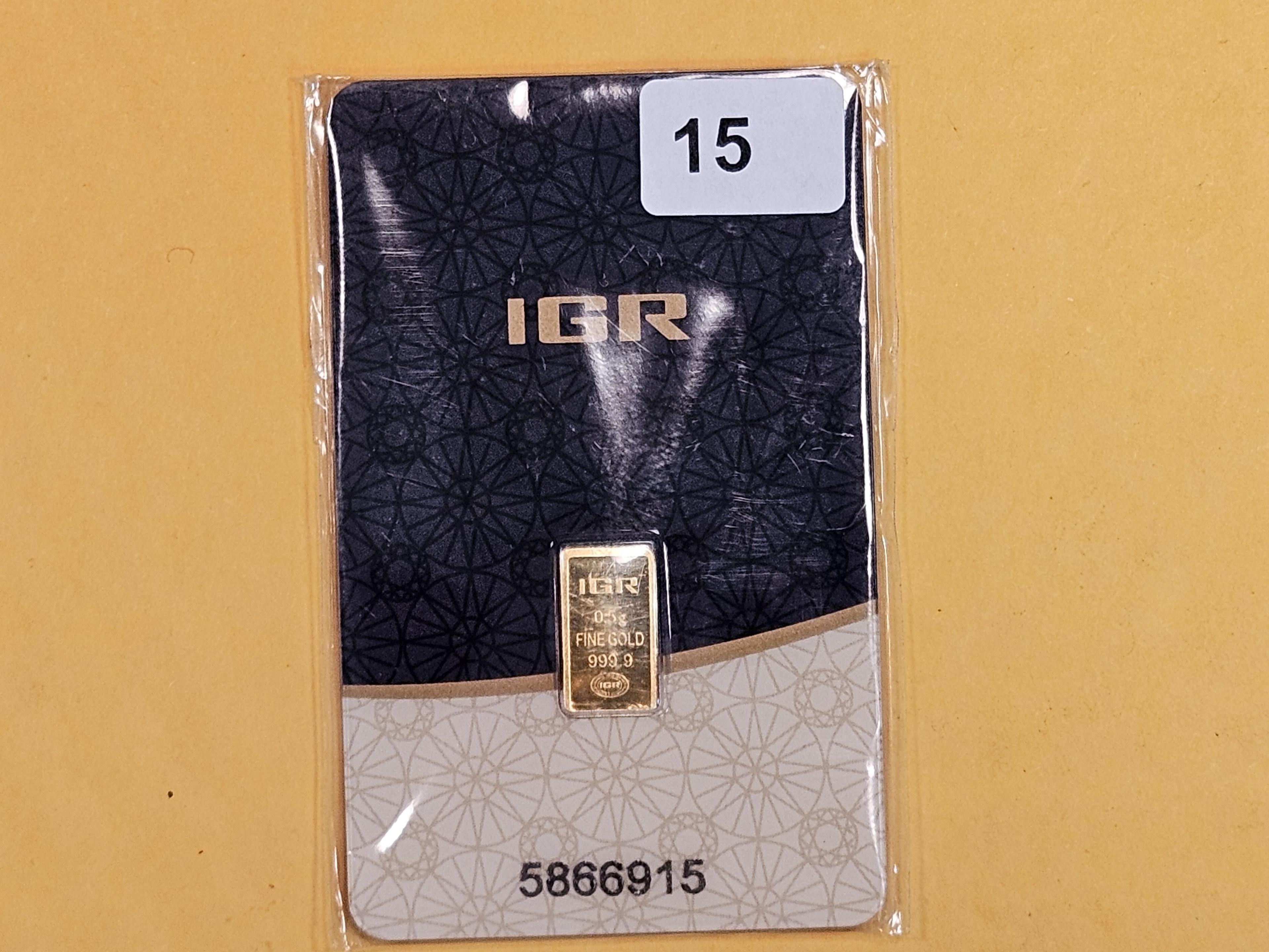 GOLD! IGR one-half gram .9999 fine gold bar