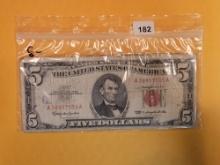 Eight $5 Red Seal US Notes