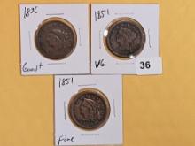 1836, 1851 and 1851 Large Cents