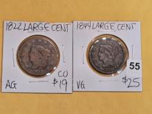 1822 and 1844 Large Cents