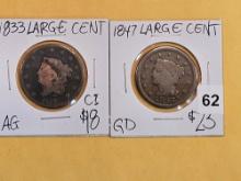 1833 and 1847 Large Cents