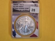 PERFECT! ANACS 2024 American Silver Eagle in Mint State 70