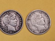 Two Better Date 1909-O and 1909-S Barber Dimes