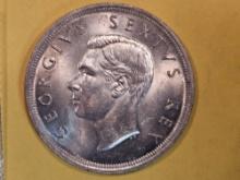 Choice Brilliant Uncirculated 1952 South Africa Five Shillings