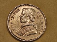 * SCARCE GOLD! 1860-R Italian States Papal States 2-1/2 Scudi in Brilliant About Uncirculated plus