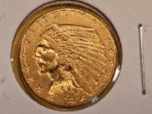 GOLD! Brilliant About Uncirculated 1914-D Indian Gold $2.5 Dollars