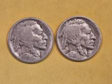 Two Semi-key 1917-D and 1918-S Buffalo Nickels