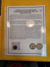 Three ANCIENT Coins with pages of details historical information