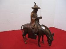 Chinese Bronze Man Preaching from a Mule