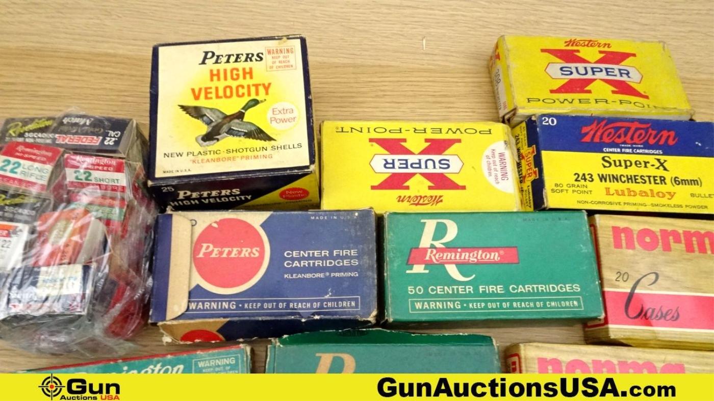 Peters, Remington, Western, Etc. VINTAGE COLLECTIBLE'S Ammo Box's. Good Condition. Lot of 40 Assorte