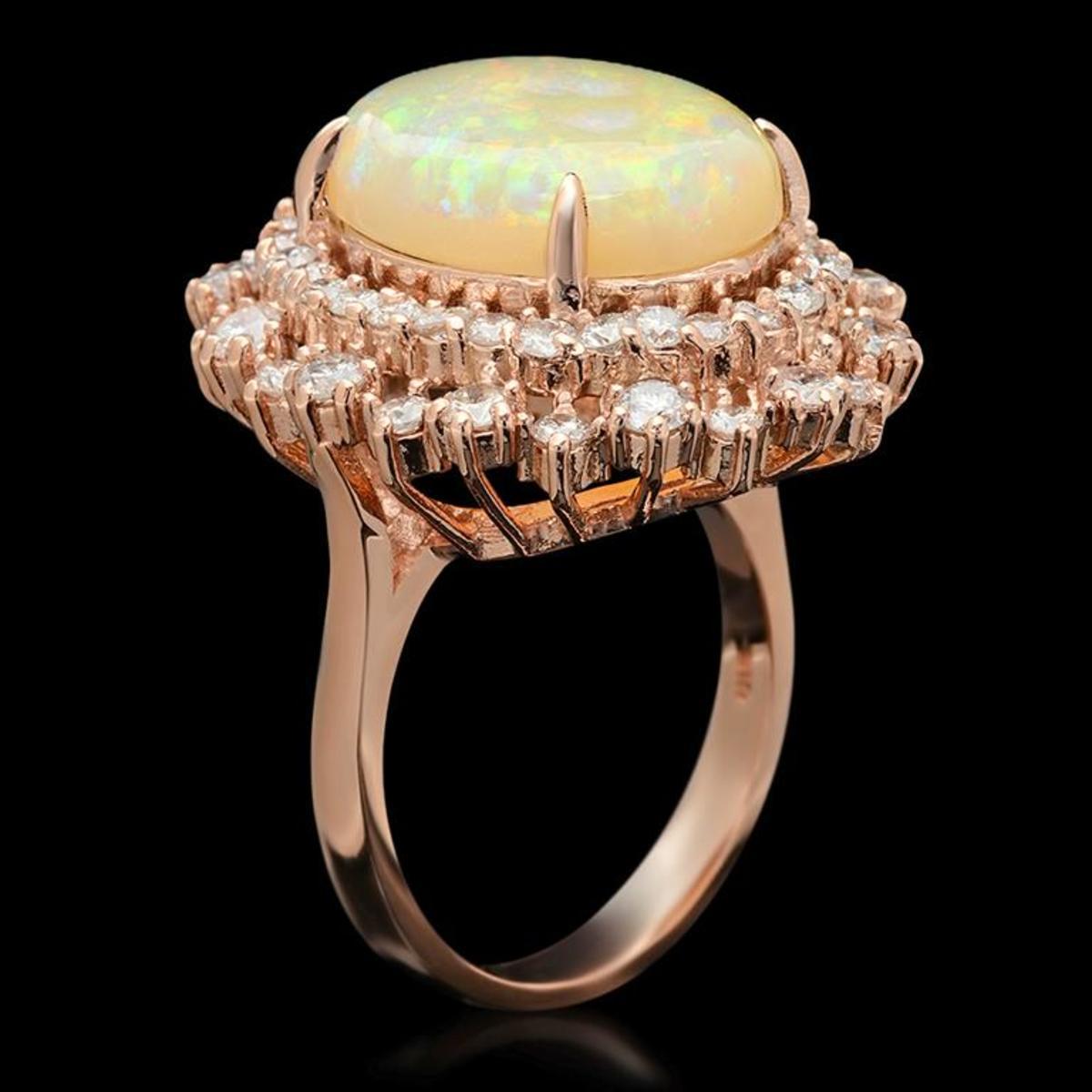 14K Rose Gold 5.79ct Opal and 1.87ct Diamond Ring