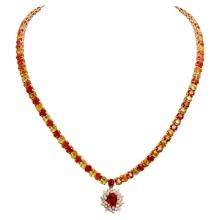 14k Yellow Gold 46.01ct Sapphire 1.32ct Diamond Necklace