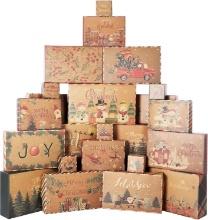 Cholemy 48 Set DIY Kraft Christmas Gift Boxes w/Lids and Stickers, 200 Ct, 4 Sizes, Retail $27.00