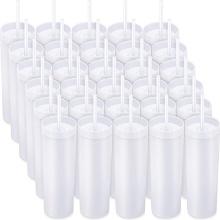 30 Pack Skinny  Matte Colored Acrylic Tumblers w/Lids and Straws, 16 oz, (White), Retail $90.00