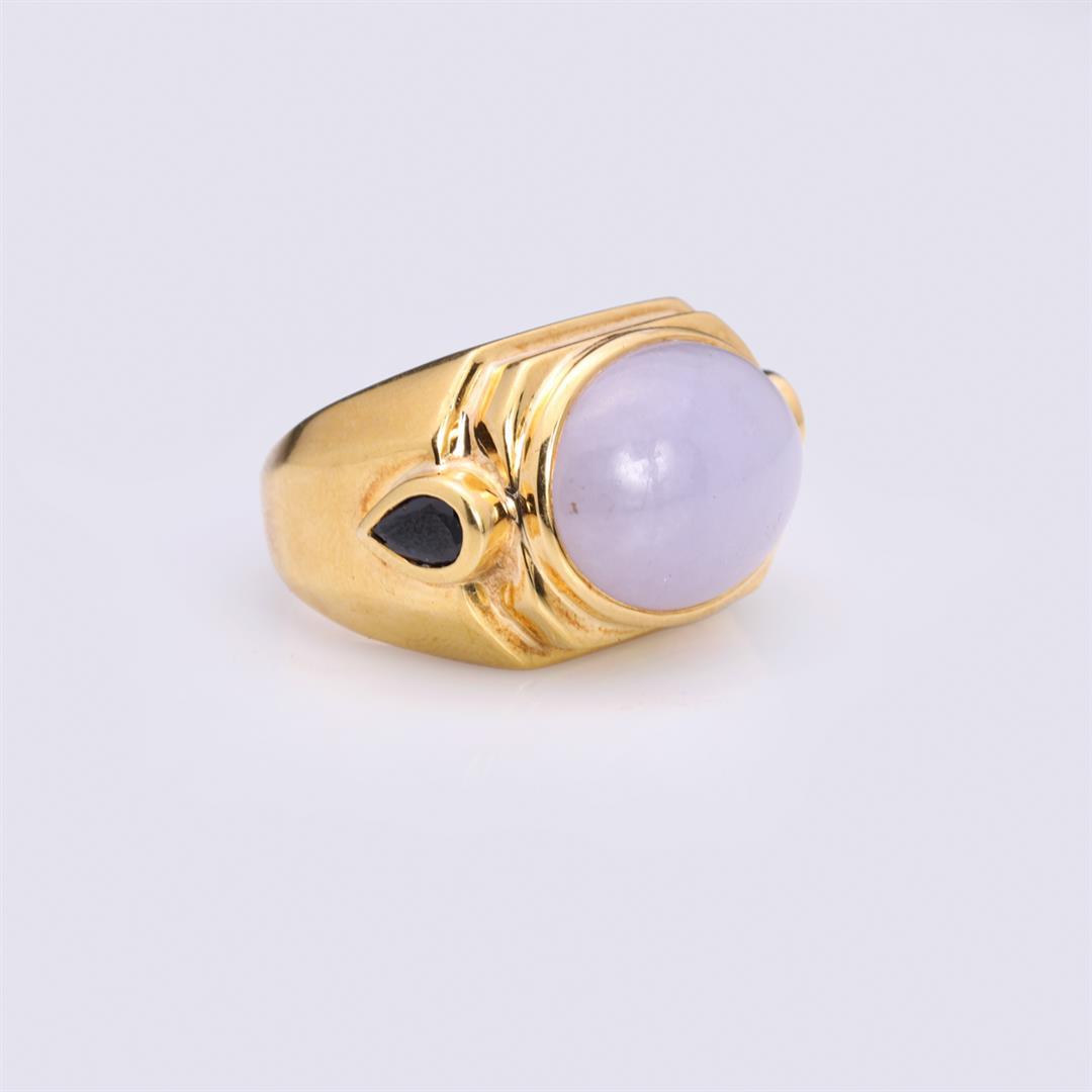 18K Yellow Gold Jadeite & Sapphire Ring