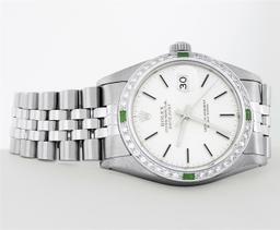 Rolex Mens Stainless Steel Silver Index 18K White Gold Diamond & Emerald Bezel 3