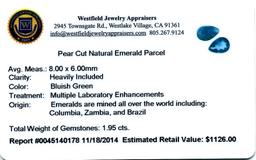 1.95 ctw Pear Cut Natural Emerald Parcel