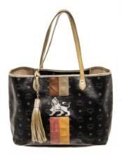 MCM Black Monogram Visetos Logo Lion Liz Shopper Tote Bag