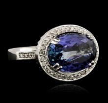 6.52 ctw Tanzanite and Diamond Ring - 14KT White Gold