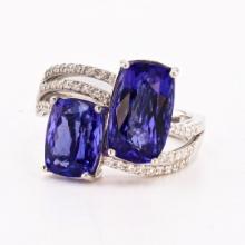 7.66 ctw Tanzanite and 0.30 ctw Diamond Platinum Ring