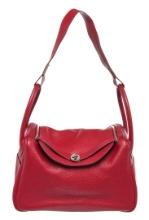 Hermes Red Taurillon Clemence Leather Lindy 34 Shoulder Bag