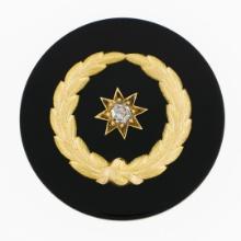 Antique 14k Gold Textured Laurel Wreath Diamond Black Onyx Round Brooch Pendant
