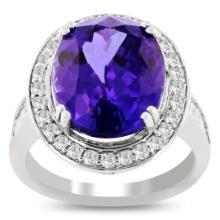 9.19 ctw DARK Tanzanite and 0.94 ctw Diamond Platinum Ring (GIA CERTIFIED)