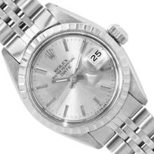 Rolex Ladies Stainless Steel 26MM Silver Index Engine Turn Bezel Date Wristwatch