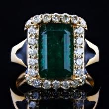 4.55 ctw Emerald and 0.85 ctw Diamond 18K Yellow Gold Ring (GIA CERTIFIED)