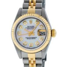 Rolex Ladies Quickset Two Tone 18K White Diamond Datejust Wristwatch