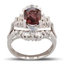2.31 ctw UNHEATED Red Sapphire and 1.17 ctw Diamond 14K White Gold Ring