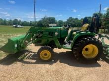 JOHN DEERE 3025E TRACTOR WITH JOHN DEERE 300E FRONT END LOADER WITH BUCKET,