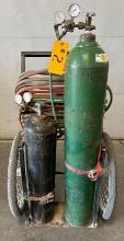 ACETYLENE OXYGEN TORCH KIT ON CART - SMITH TORCH AND GAUGES