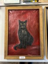 Black cat oil on canvas painting