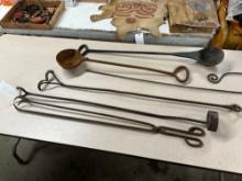 Bulk lot of cast iron forging tools and a branding iron