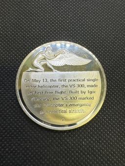 History Of Flight 1st Practical Single-Rotor 1940 Sterling Silver Coin 1.30 Oz
