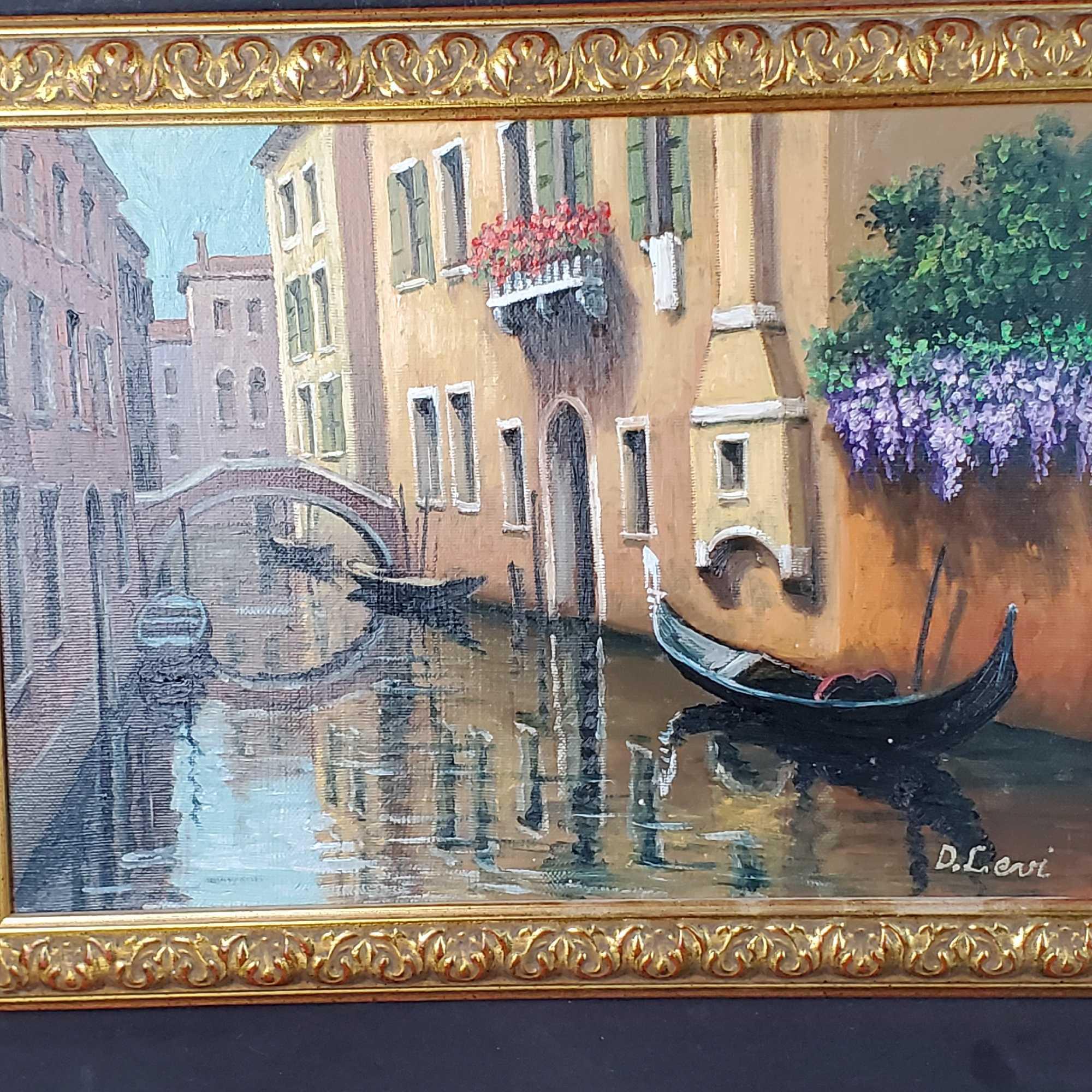 3 Framed oil/canvas paintings with signatures paris Venice street art Levi