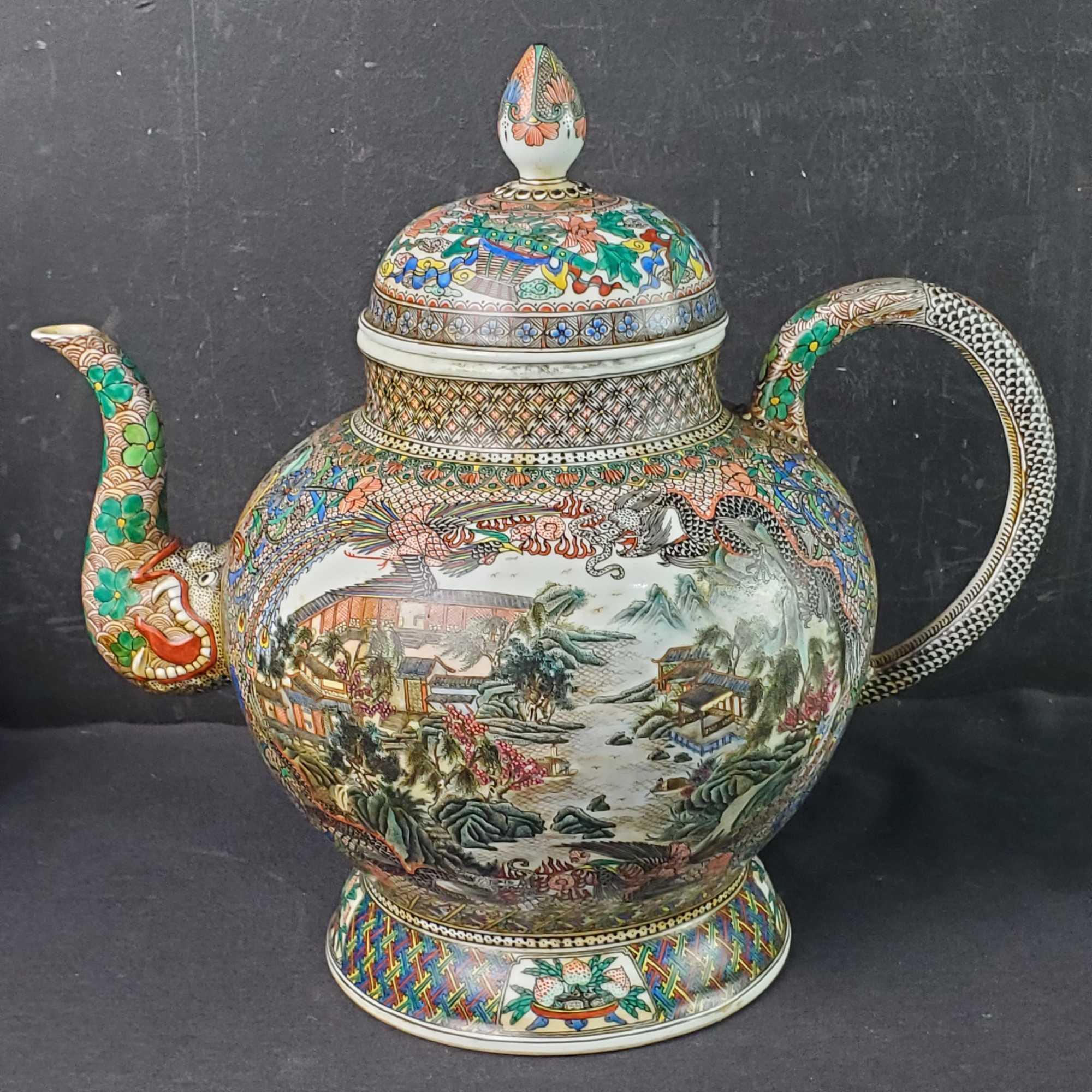 Large Chinese hand painted porcelain teapot 2 Herend Hungary hand painted candle holders floral vase