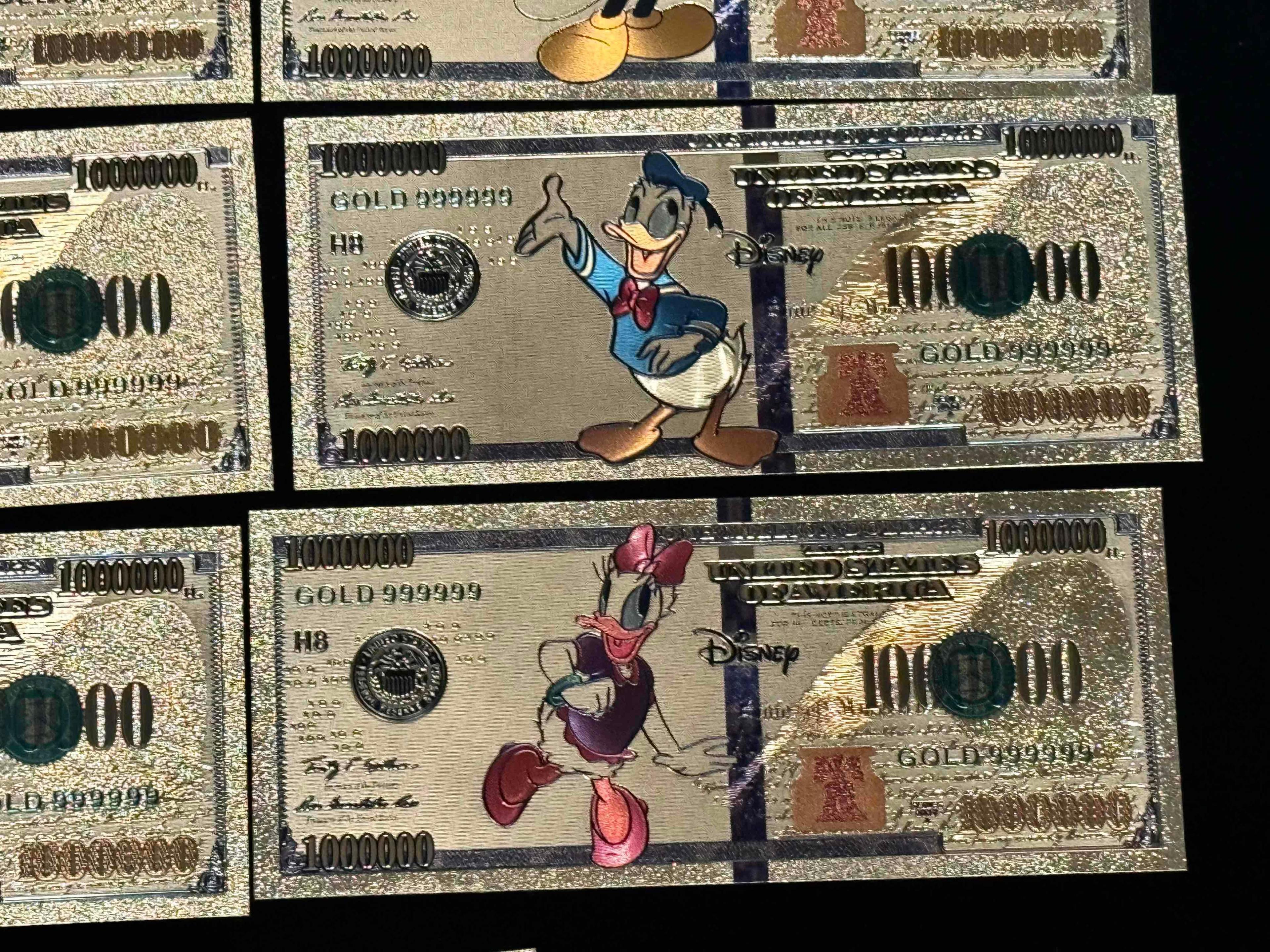 Walt Disney 14k Gold Plated Bills Banknotes w/ COA