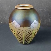 Colorful hand-blown glass vase signed Carl Radke Phoenix Studios dated 1979