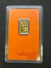 Valcambi Suisse 2.5 Gram 9999 Fine Gold Bullion Bar