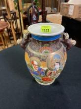 Vintage Made in Japan Satsuma Moriage Hand Painted Vase with Dog Handles