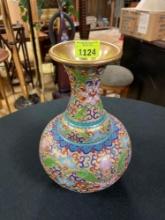 Vintage Brass Oriental Cloisonne Vase