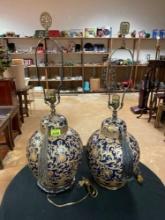 Set of 2 Vintage Oriental Style Ceramic Table Lamps