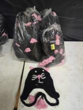 4- 12 Count Bags of New, 100 Percent Wool, Cold Weather Hats, Made in Nepal. Kitty Cats. 4 Times the